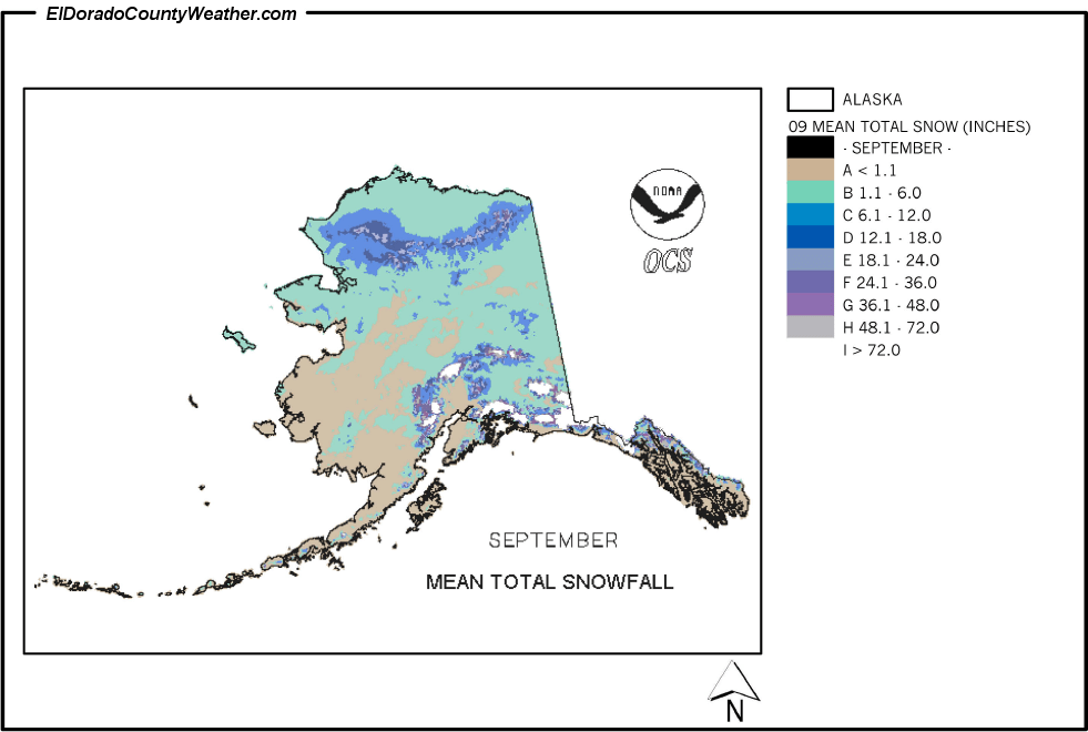 Alaska Yearly [Annual] and Monthly Mean Total Snowfall